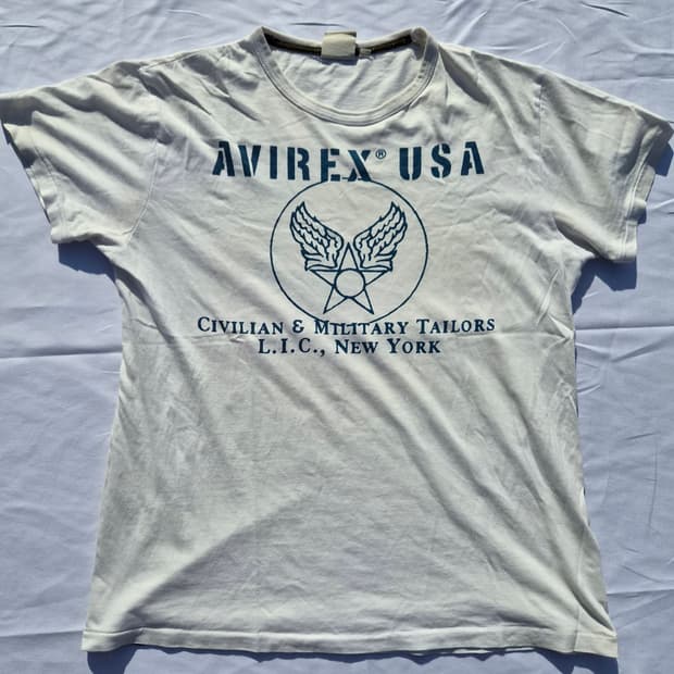 정품 아비렉스(AVIREX USA) 밀리터리 로고 빈티지 반팔티 화이트