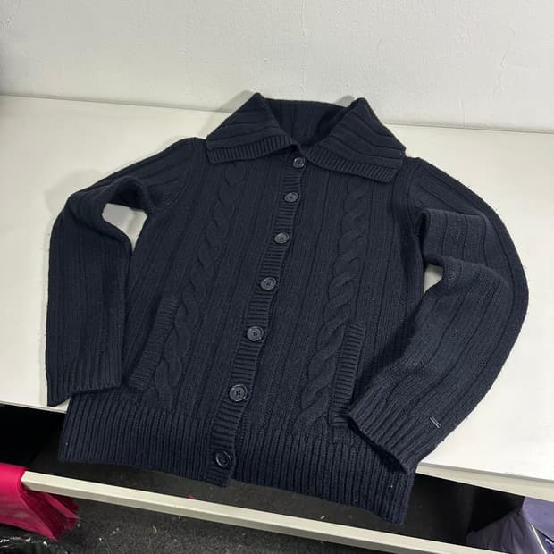 우먼M 타미힐피거 다크네이비 빅카라 꽈배기 가디건