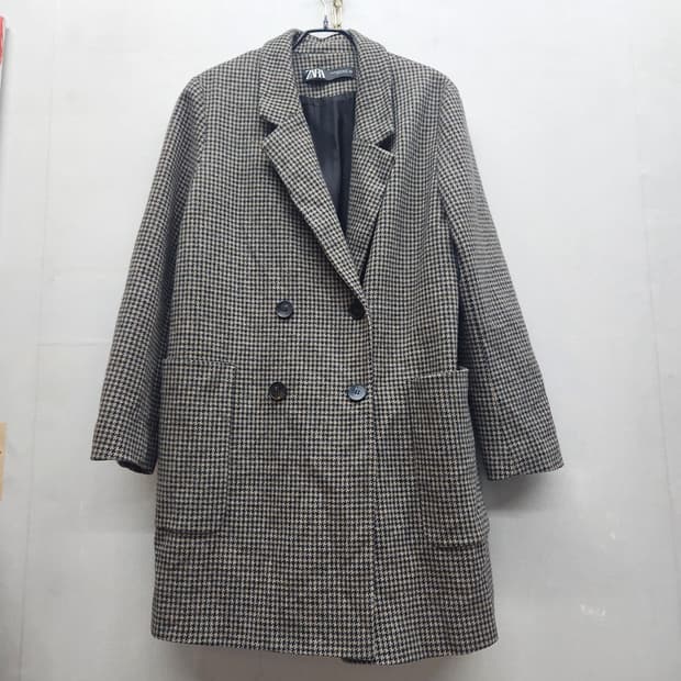 자라 하운드투스 체크 패턴 코트 M(M)