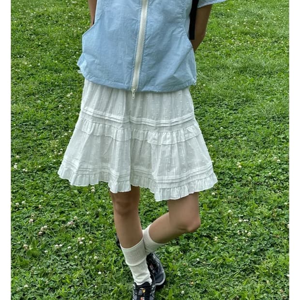 데일리쥬 릴렌코 밴딩 레이스 캉캉 미니 스커트 화이트