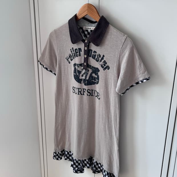 Cutie blonde 체크 레이어드 카라 반팔티