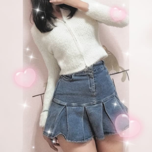 (코디셋♥︎) 크롭 털 가디건 + 데님 플리츠 빈티지 치마바지 