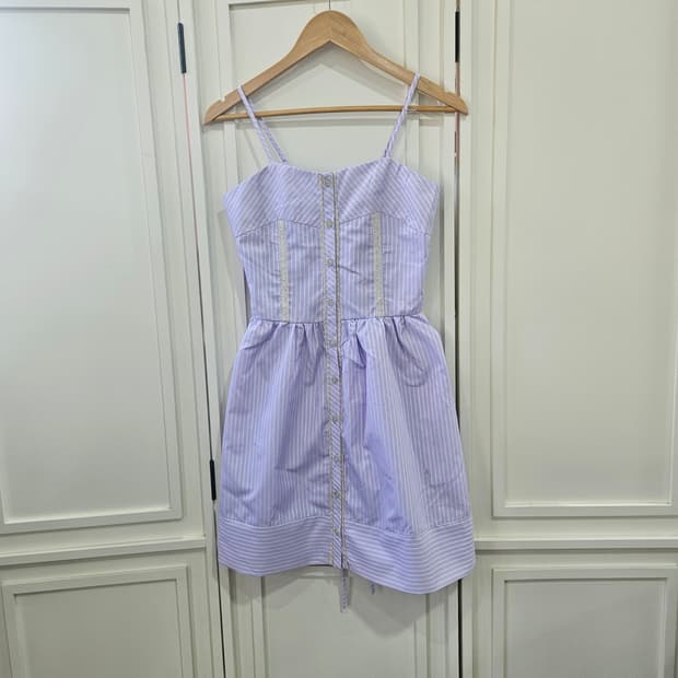 라벤더 스트라이프 끈 미니 원피스