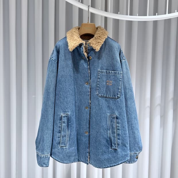 42 / 미우미우 시어링 자수 데님 블루종 자켓 / 남성용