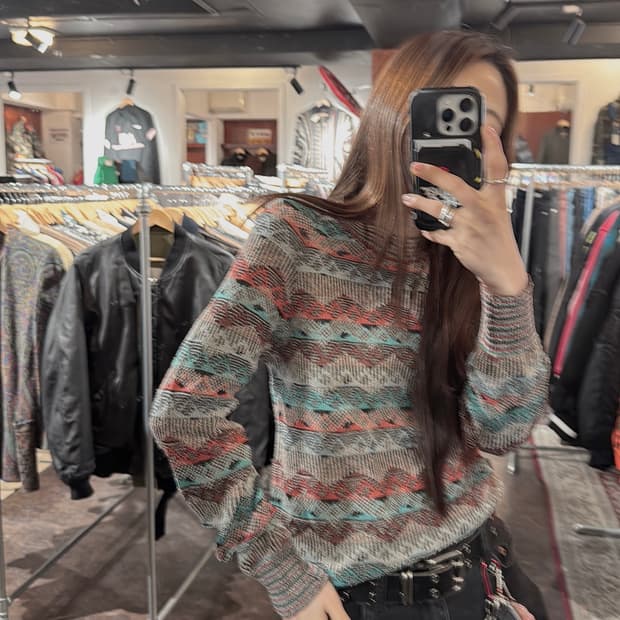 미쏘니 missoni 컬러 배색 보헤미안 패턴 니트 S