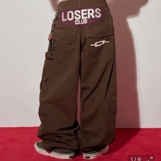 루저스클럽  멀티 카고포켓 와이드 면팬츠 브라운