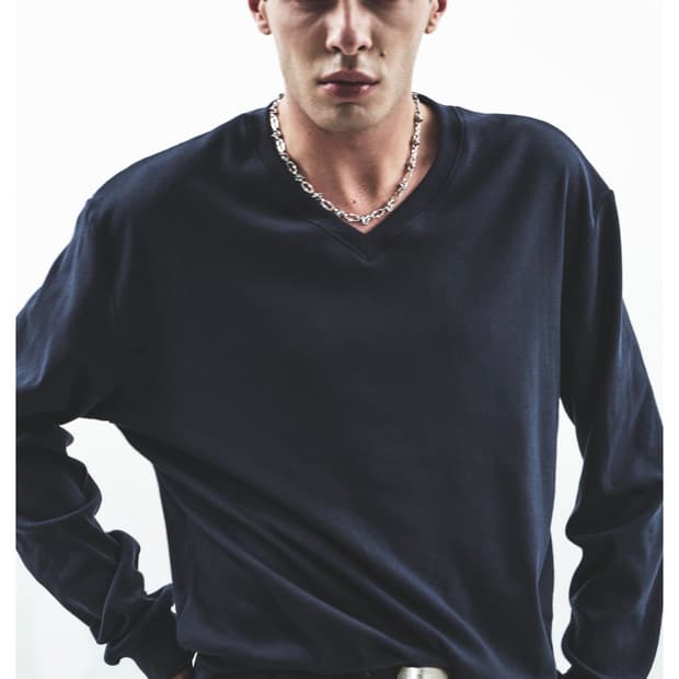 헬렛 / 리브드 레귤러 브이넥 롱슬리브 (블루) / M