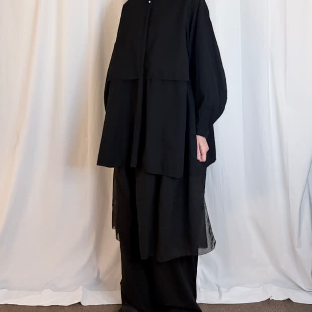 Textured Cotton Pintuck Shirt - Black