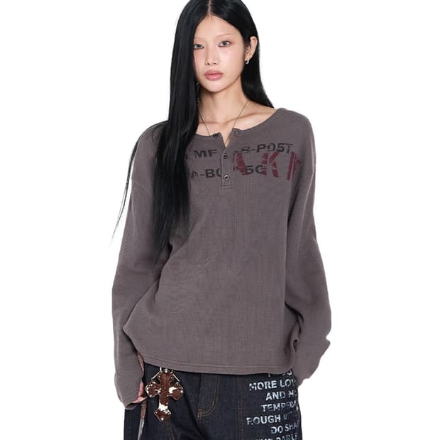 아캄와플헨리넥롱슬리브와플슬리브아캄티셔츠