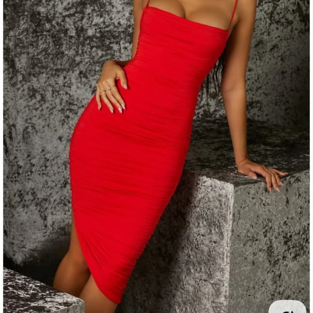 OH POLLY 레드 셔링 원피스