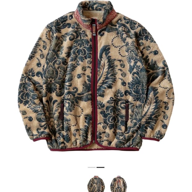 캐피탈 다마스크 패턴 플리스 집 블루존 베이지