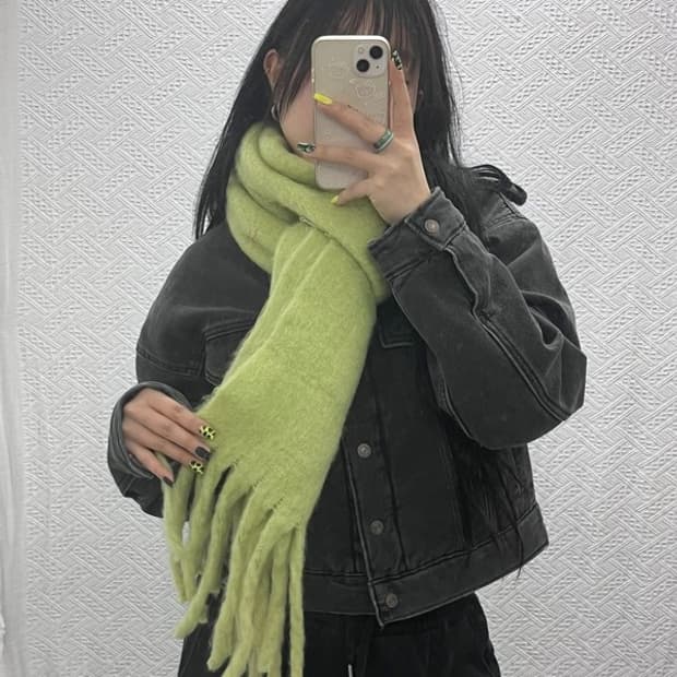 빈티지 폭닥 피스타치오 그린 목도리 C07471