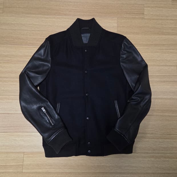 올세인츠  마일로 레더 슬리브 스타디움 보머 자켓