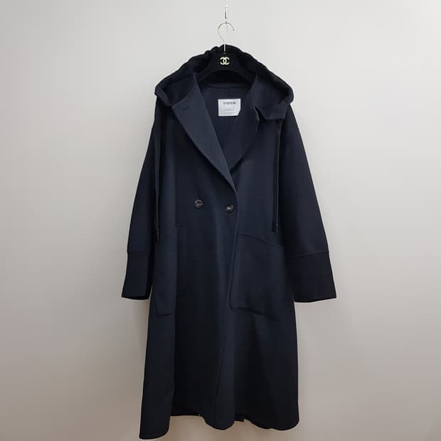 한섬 시스템 2023  캐시미어 혼방 후드 더블 롱코트 82-94-160