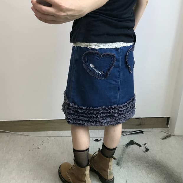 빈티지 하트 포켓 데님 스커트