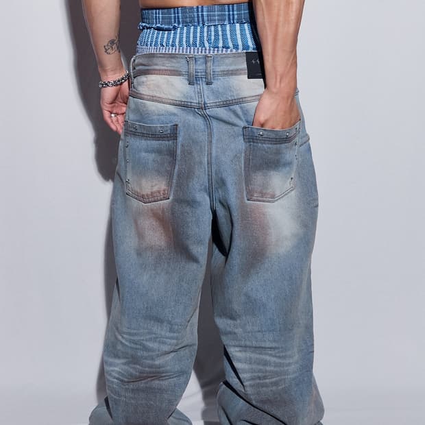 [M] BLR PUNCHED DIRTY WIDE DENIM PANTS