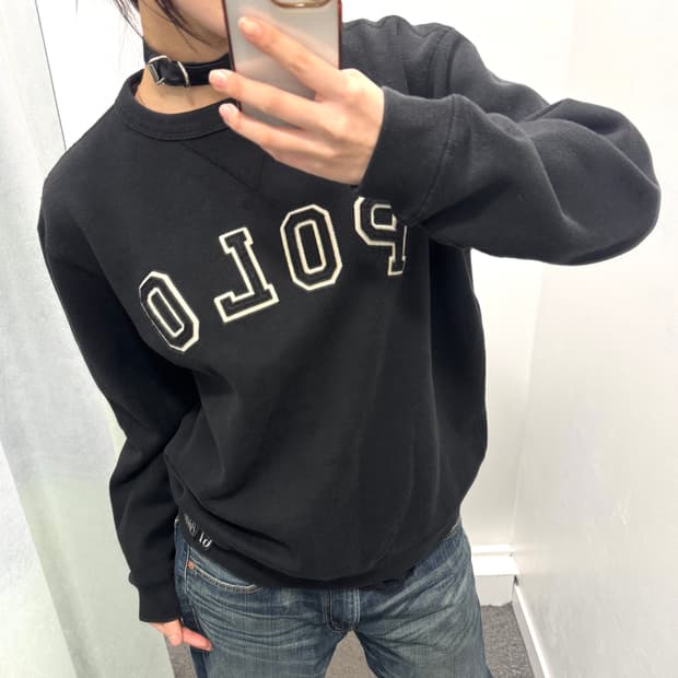 폴로 블랙 기모 스웻셔츠