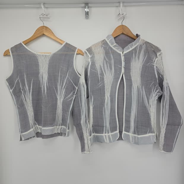 시스루 레이어드 블라우스 세트 나시+가디건