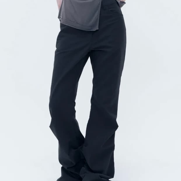 Cotton shirring bootscut pants BLACK