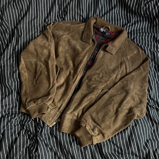 90s 폴로 스웨이드 헤링턴 자켓 XL 모카 베이지