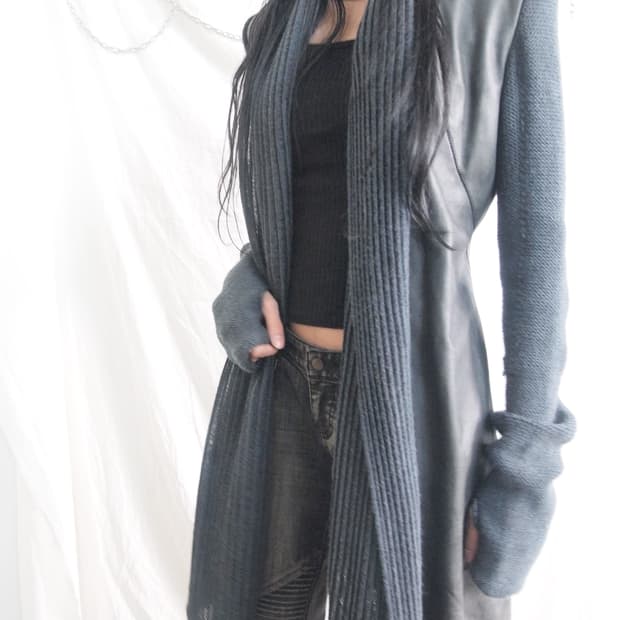 아이작 세럼 후드 스카프 썸홀 레더자켓