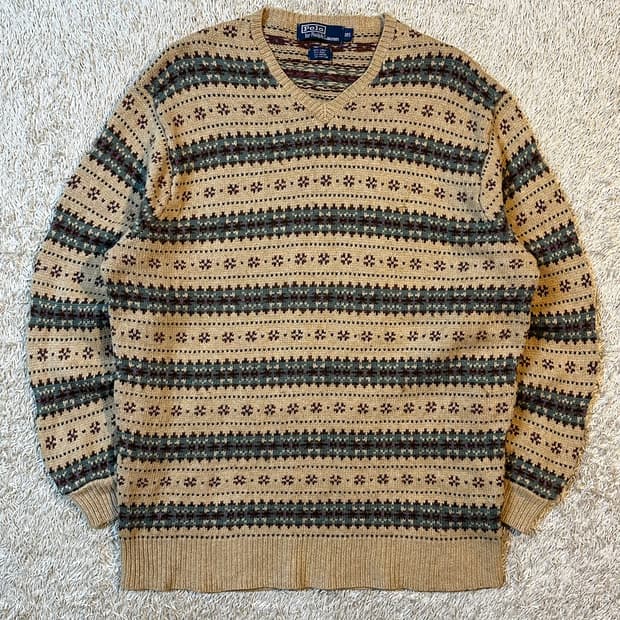 폴로 랄프로렌 노르딕 린넨 울 브이넥 니트