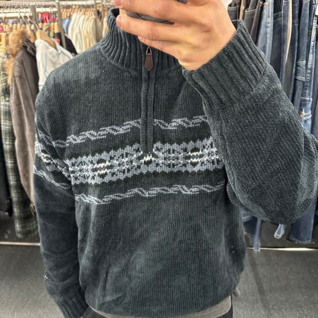 L)Japanese vintage CARBIA 빈티지 패턴 하프니트집업