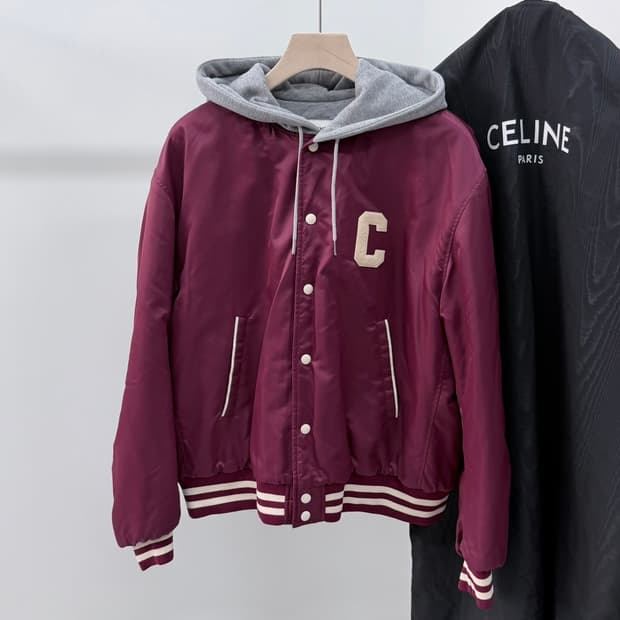 [S+급/44] 셀린느 테디 후드 백로고 봄버 바시티자켓 버건디