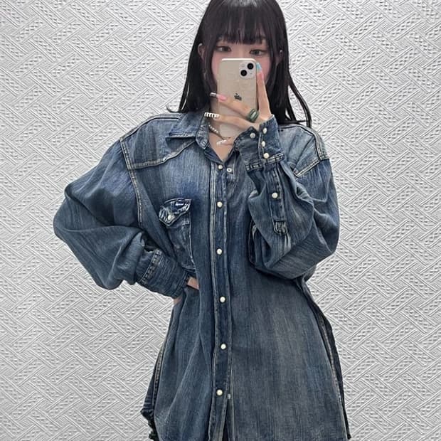 랭글러 컨트리 웨스턴 빈티지 오버핏 워싱 데님셔츠 XL C12980