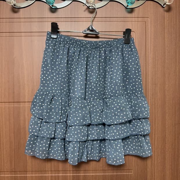 일본 빈티지 하구미 모리걸 블루 쉬폰 도트 캉캉 스커트