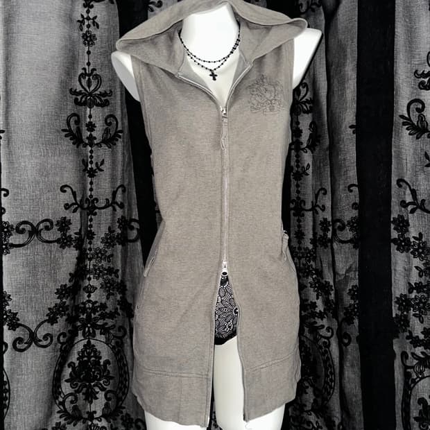 grey two-way hoodie zip-up