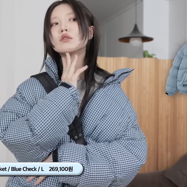 ERTR blue check puffer 패딩