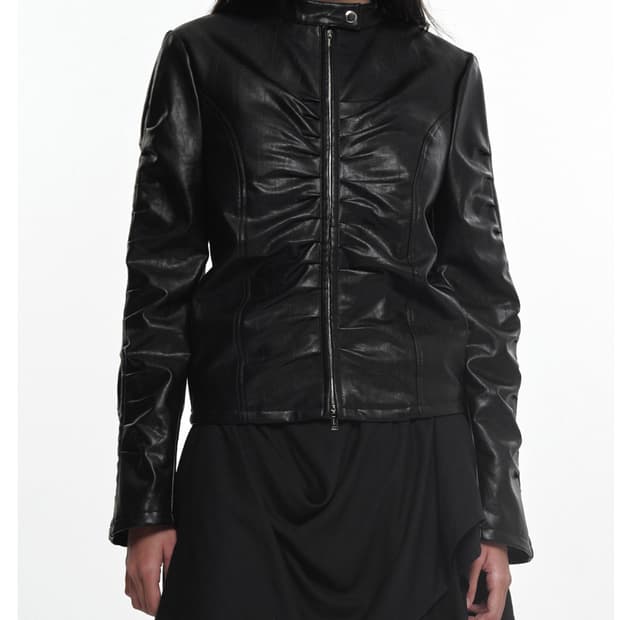 Nache shirring leather jacket