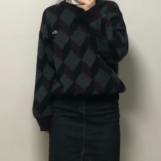 라코스테 아가일패턴 울 니트