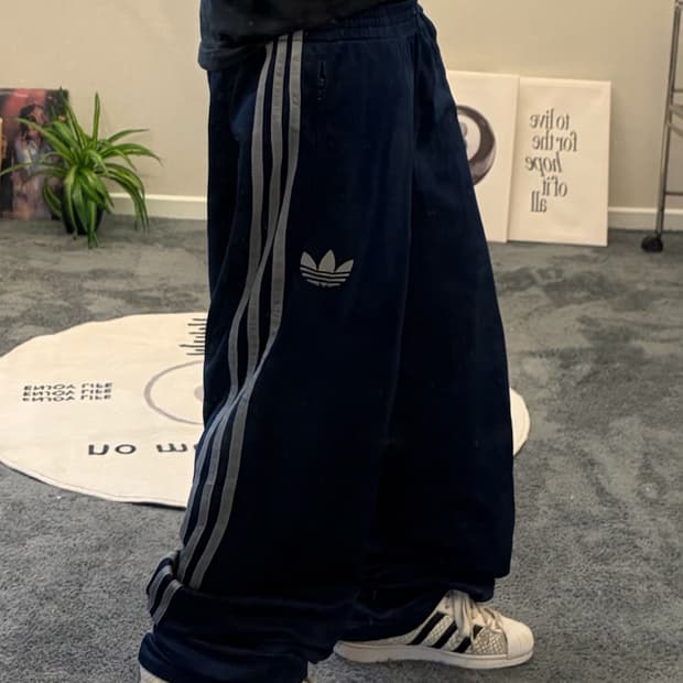 90s ADIDAS 구파이어버드 네이비&그레이 져지 트랙팬츠