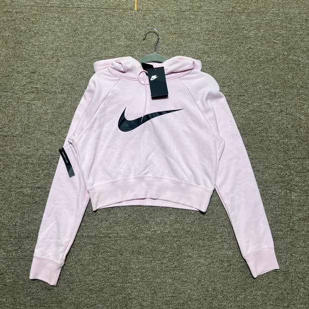 나이키 핑크 크롭 후드티 L