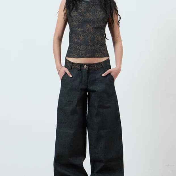 kandrlondon 로우라이즈 생지 와이드 데님팬츠