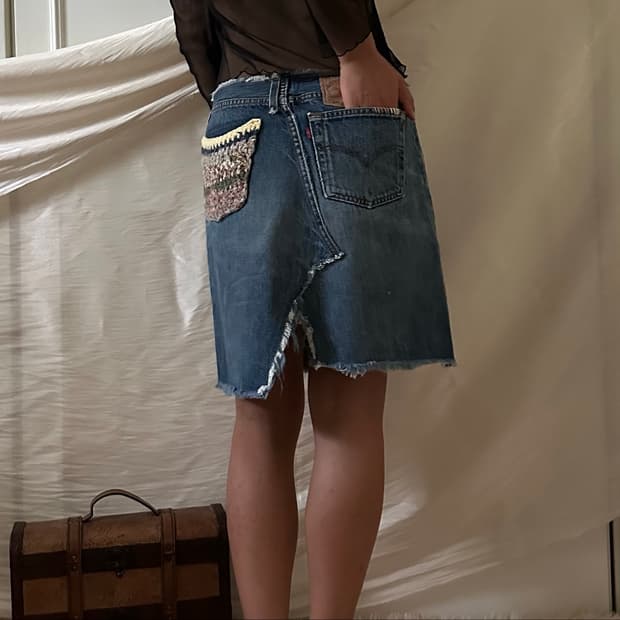 리바이스 501crochet custom denim skirt