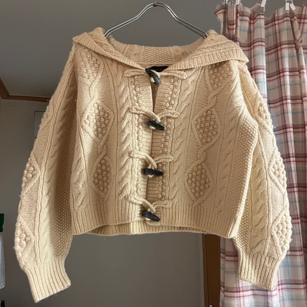 JPN 울 후드 떡볶이 단추 가디건