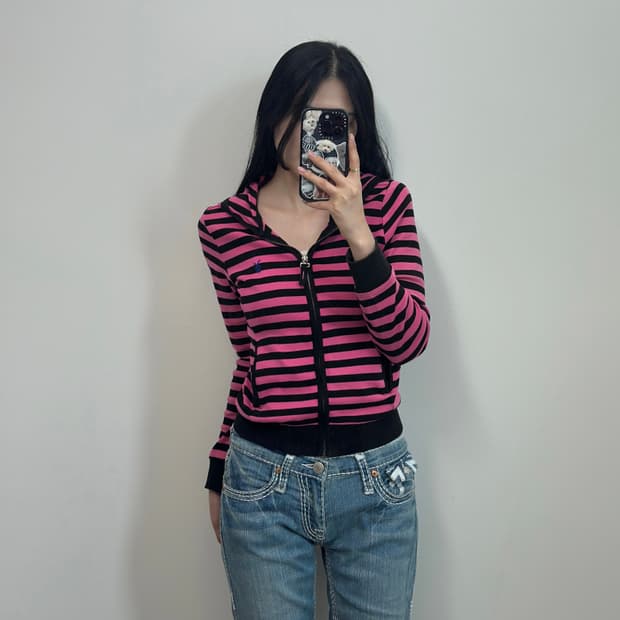 Vintage 빈티지 단가라 스트라이프 후드집업