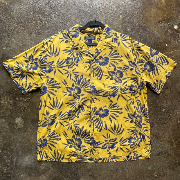 빈티지 옐로우 플라워 반팔 셔츠