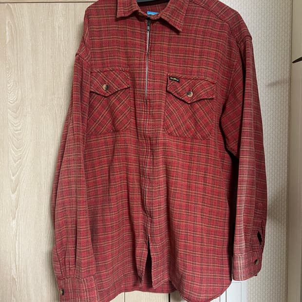 빈티지 오시코시 레드 체크 셔츠 집업 자켓