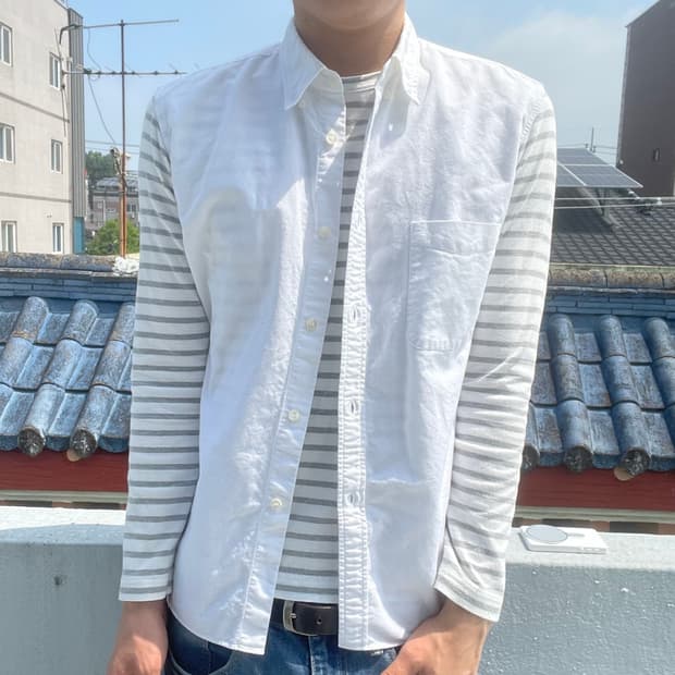 꼼데가르송 옴므 스트라이프 후면 배색 셔츠 롱슬리브