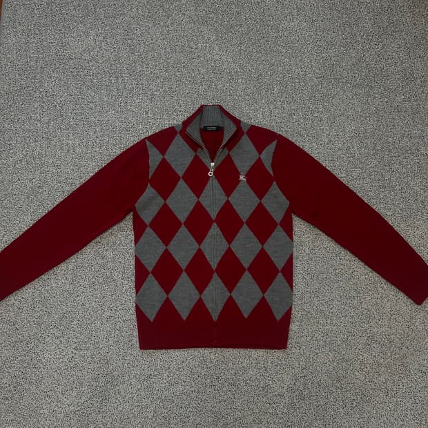 Burberry Black Label Argyle Zip Knit.