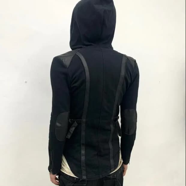 Leather strap unbalanced hoodie