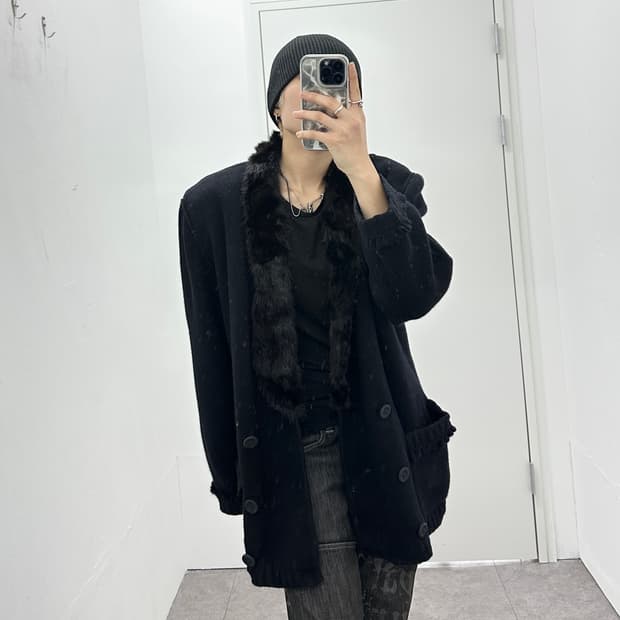 00s fur trimming double buttoned knit ja