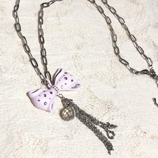 Pink Cubic Ribbon Chain Necklace