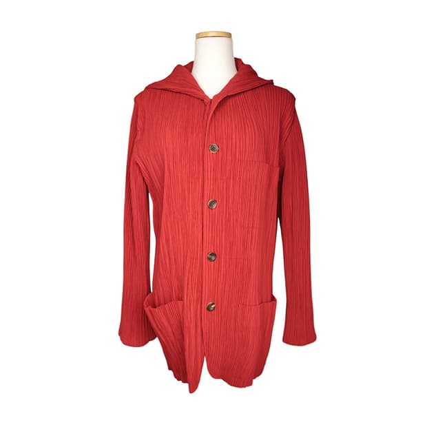 이세이미야케 브릭레드 주름 후드 자켓 L