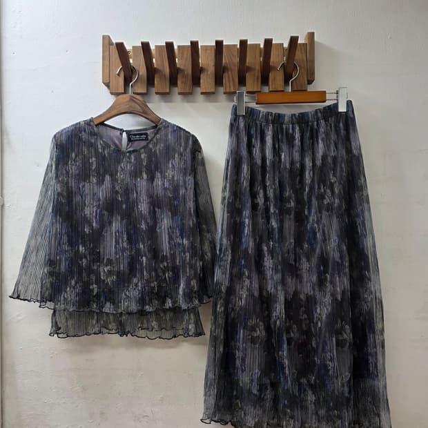 일본빈티지 플리츠쉬폰셋업