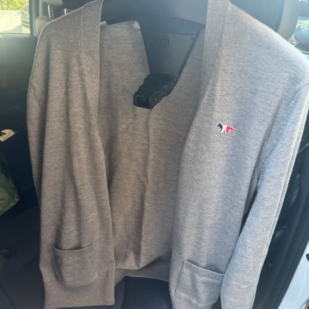 메종 키츠네 트라이컬러 폭스 패치 클래식 가디건 그레이 멜란지 XL